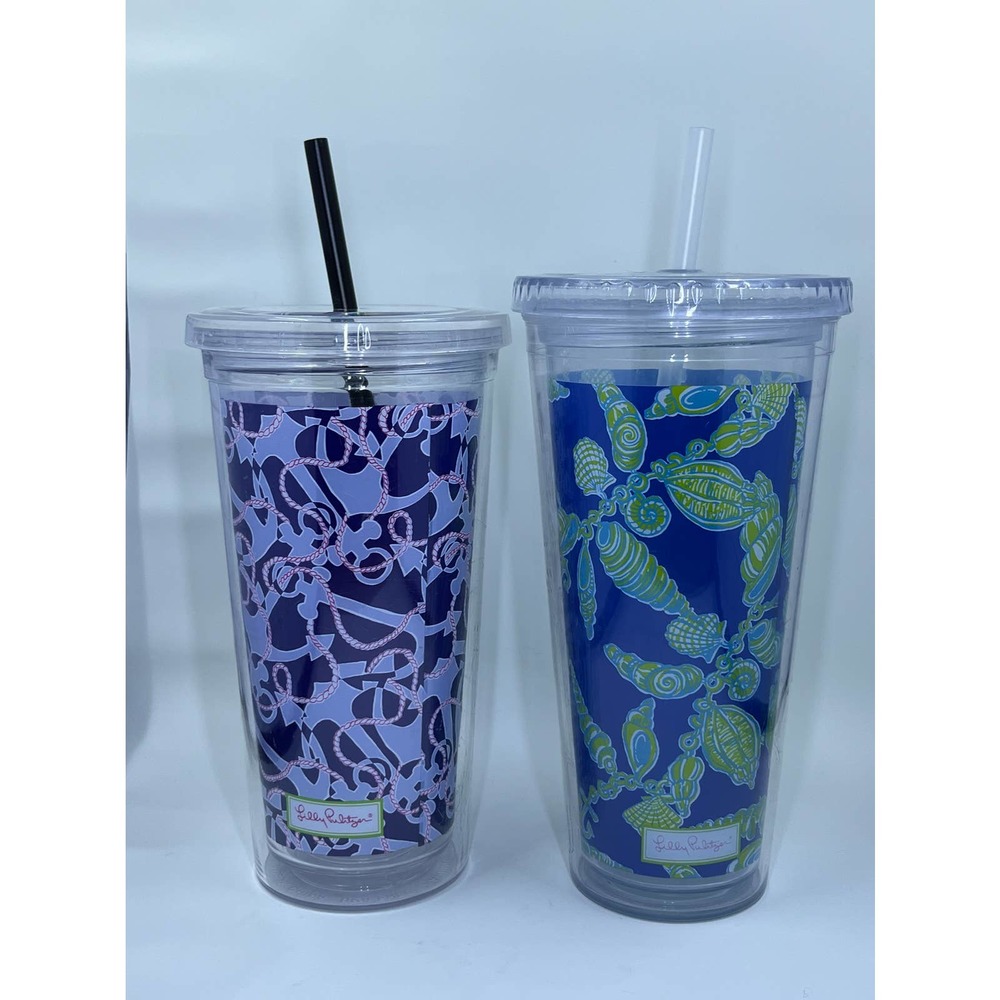 Two Lilly Pulitzer Cold Tumblers with Straws